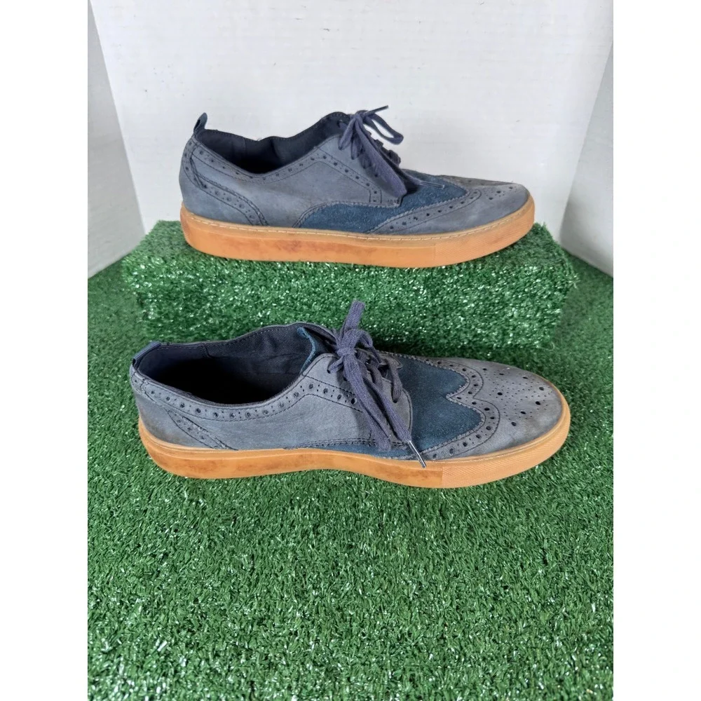 Cole‎ Haan Grandseries Wingtip Oxford Shoes Men 10.5 Blue Suede Leather Gum Sole